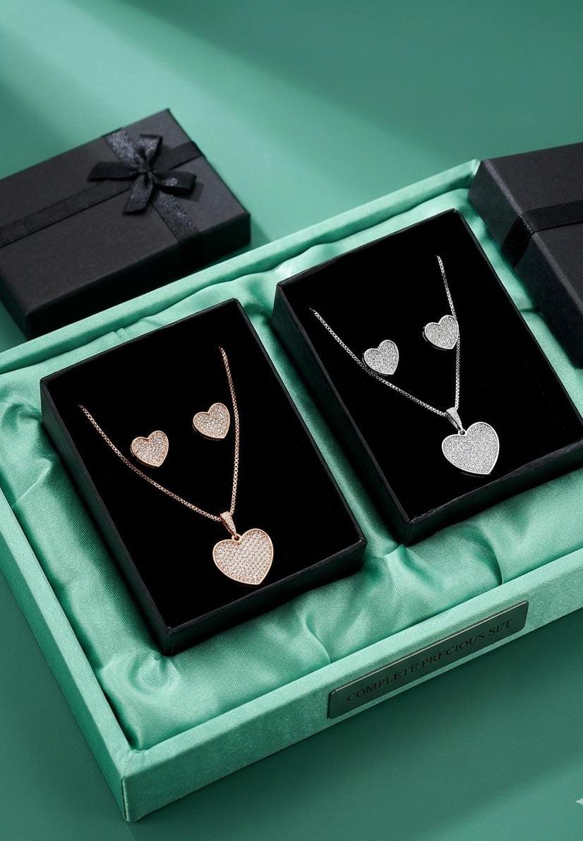 Diamond heart necklace set