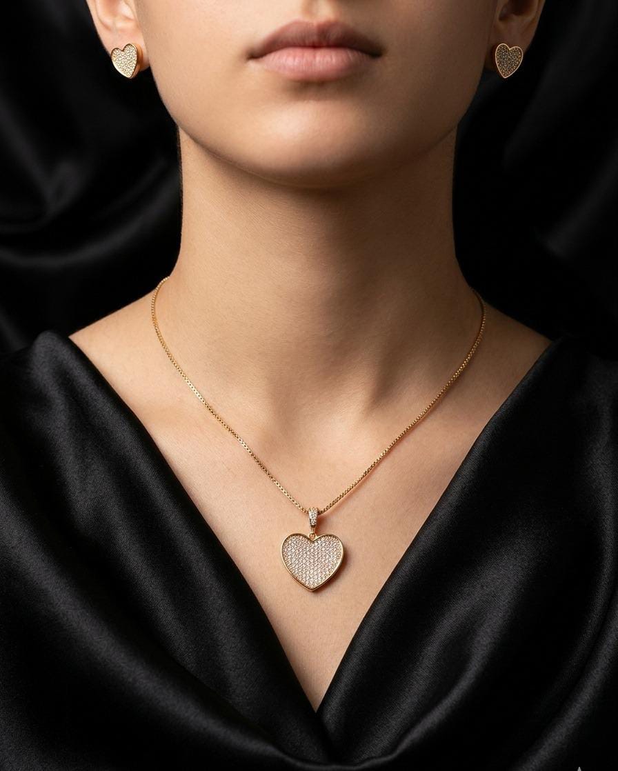 Diamond heart necklace set